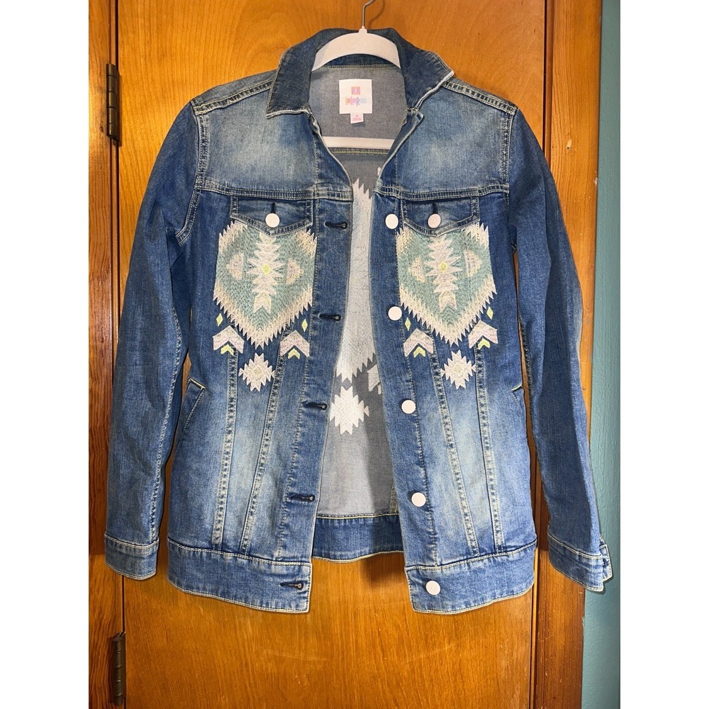 Lularoe Aztec Southwestern Boho Womens Embroidered Denim Jean Jacket Small